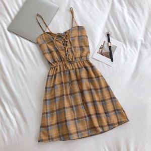 Plaid Strappy Midi A-line Dress